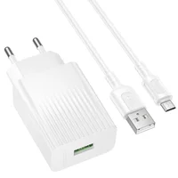 СЗУ Borofone BAS72A Source QC3.0 (1USB-A) + кабель USB to MicroUSB White