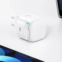 СЗУ Usams US-CC209 GaN With Lightning Magnetic Retractable Cable Module XMF Ser. 35W (2USB-C) White