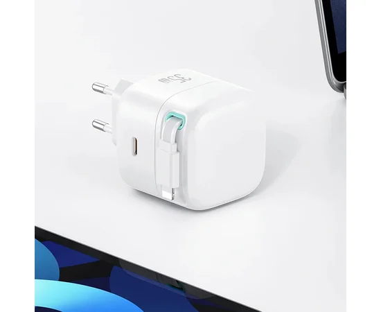 СЗУ Usams US-CC209 GaN With Lightning Magnetic Retractable Cable Module XMF Ser. 35W (2USB-C) White