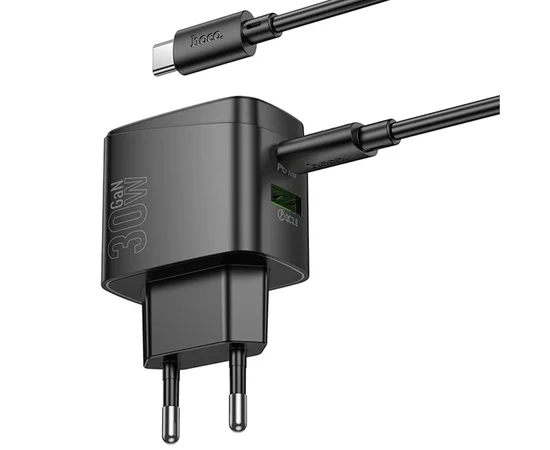 СЗУ Hoco CS61A Bright PD30W+QC3.0 (1USB-A/1C) + кабель Type-C to Type-C Black