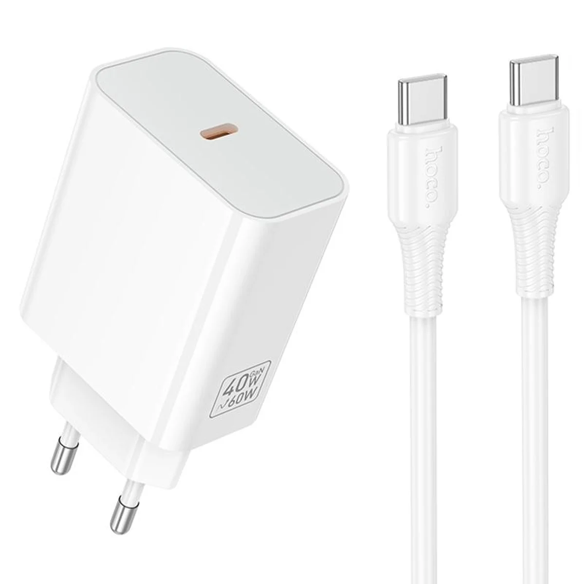 СЗУ Hoco C162A Source PD40W (1USB-C) + кабель Type-C to Type-C White