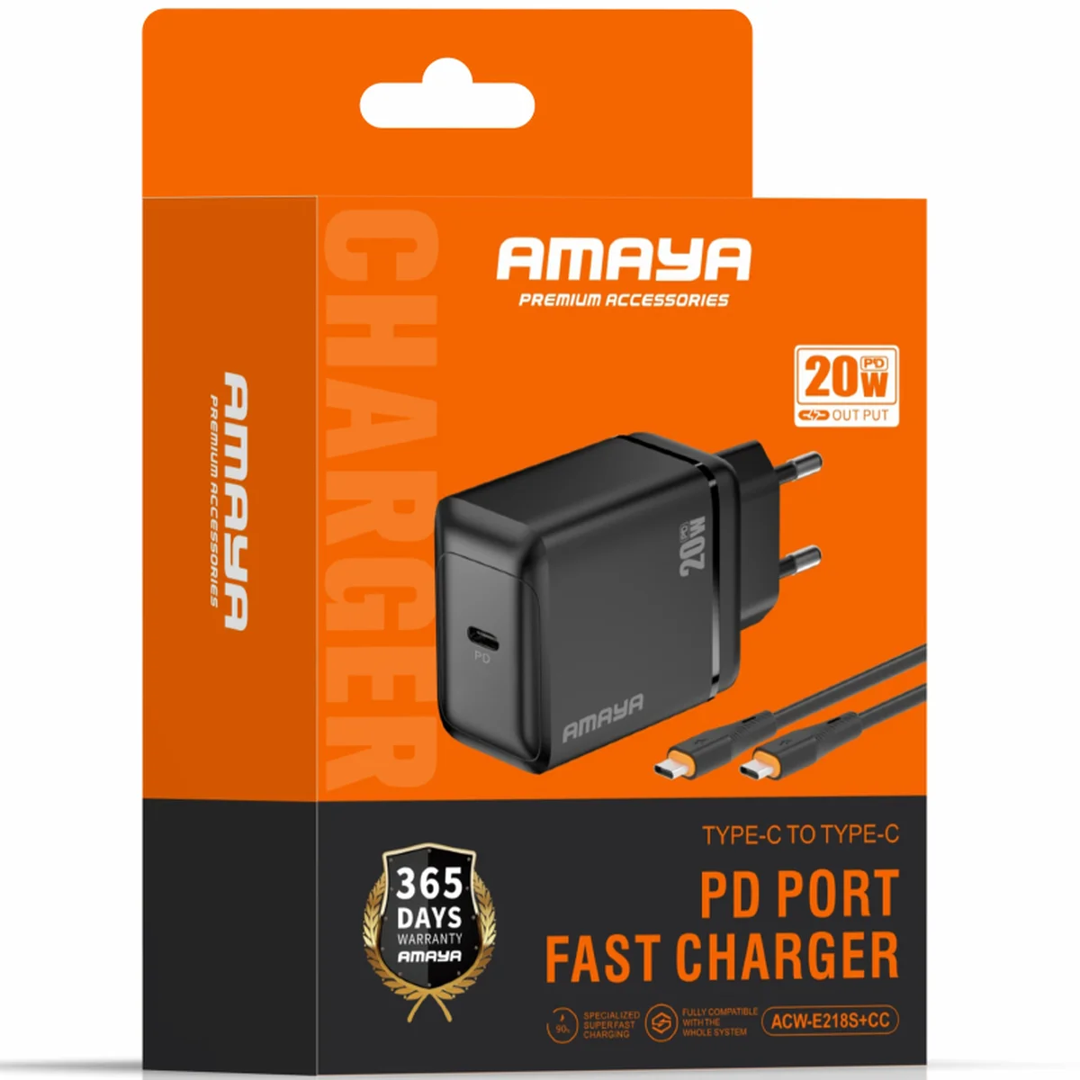 СЗУ Amaya E218S PD20W+QC3.0 (1USB-C) + кабель Type-C to Type-C Black