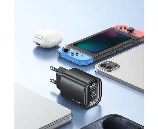 СЗУ Usams US-CC229 GaN Digital Display XC Ser. 30W (1USB-A/1C) Black