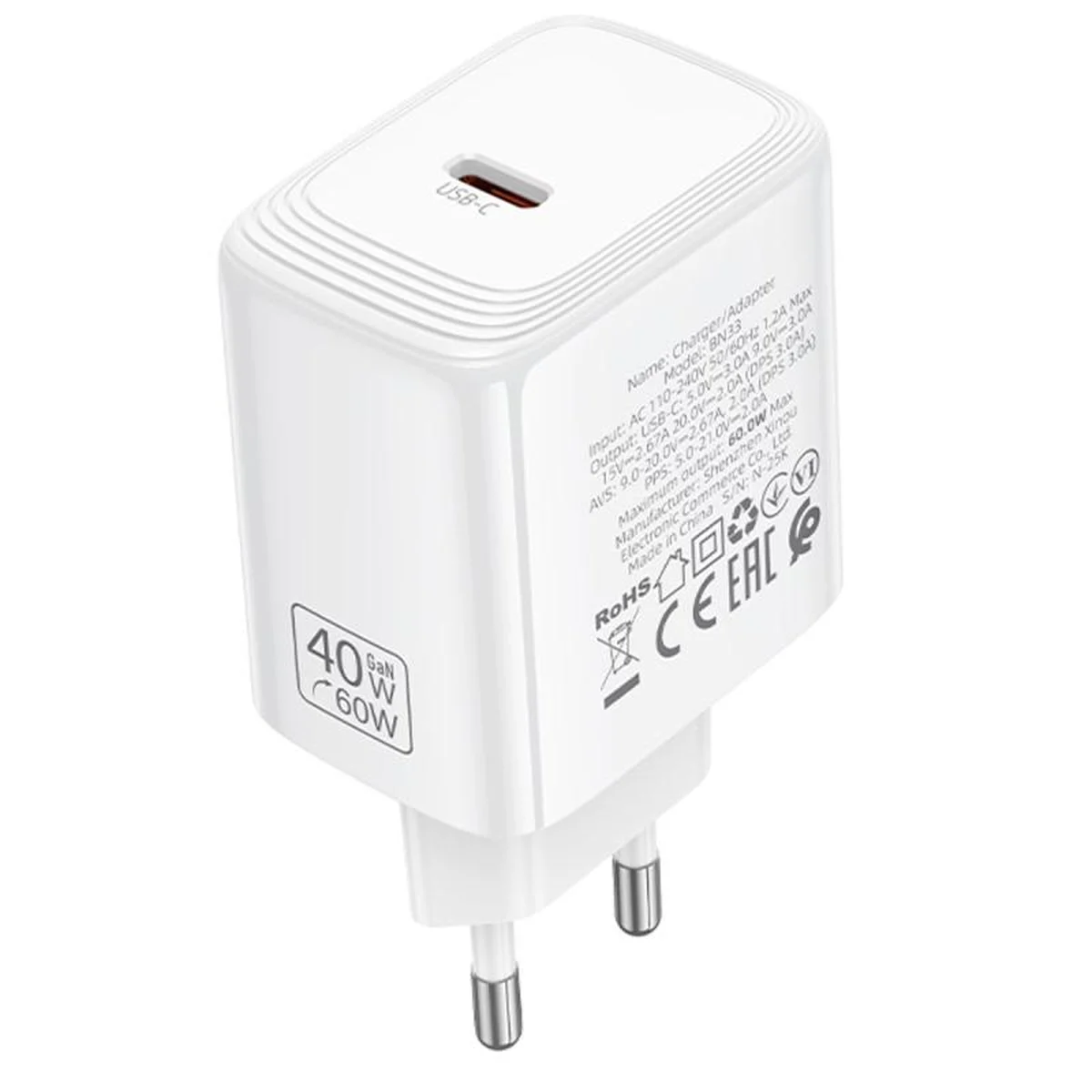 СЗУ Borofone BN33 Fuente PD40W (1USB-C) White