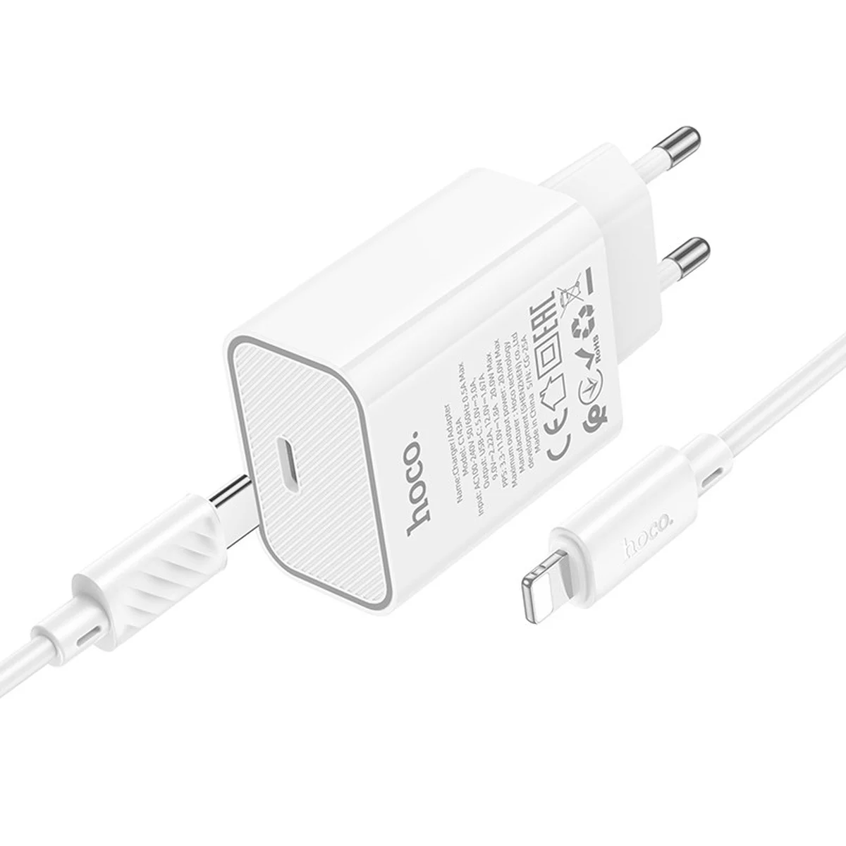 СЗУ Hoco C143A Benefit PD20W (1USB-C) + кабель Type-C to Lightning White
