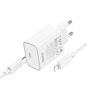 СЗУ Hoco C143A Benefit PD20W (1USB-C) + кабель Type-C to Lightning White