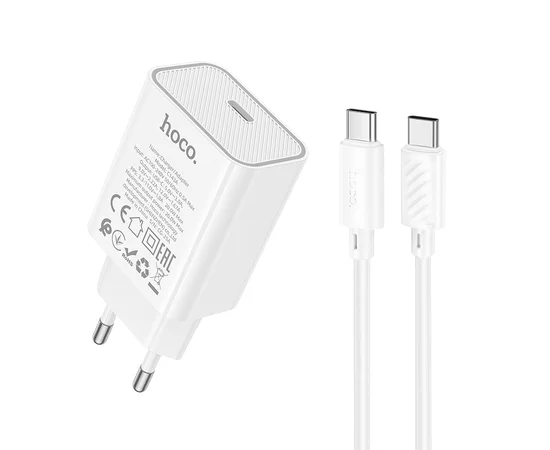 СЗУ Hoco C143A Benefit PD20W (1USB-C) + кабель Type-C to Type-C White