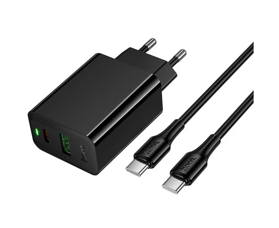 СЗУ Hoco CS94A Leader PD20W+QC3.0 (1USB-A/1C) + кабель Type-C to Type-C Black
