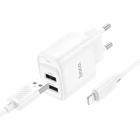 СЗУ Hoco C141A Smart 2.1A (2USB-A) + кабель USB to Lightning White