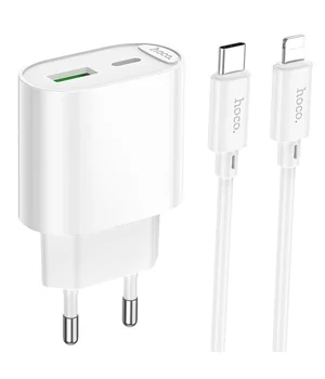 СЗУ Hoco C109A Fighter PD20W (1USB-C) + кабель Type-C to Lightning White
