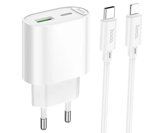 СЗУ Hoco C109A Fighter PD20W (1USB-C) + кабель Type-C to Lightning White