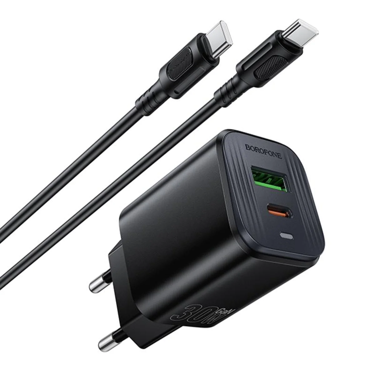 СЗУ Borofone BAS85A Star PD30W+QC3.0 (1USB-A/1C) + кабель Type-C to Type-C Black