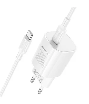 СЗУ Borofone BA103A Pudding PD20W (1USB-C) + кабель Type-C to Type-C White
