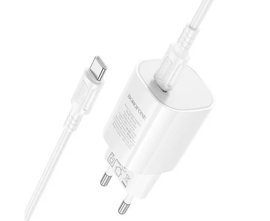 СЗУ Borofone BA103A Pudding PD20W (1USB-C) + кабель Type-C to Type-C White