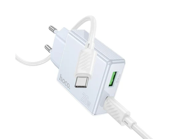 СЗУ Hoco C142A Direct PD20W+QC3.0 (1USB-A/1C) + кабель Type-C to Type-C Blue