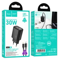 СЗУ Hoco N62 Gentle PD30W (1USB-C) + кабель Type-C to Lightning Black