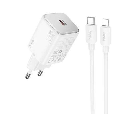 СЗУ Hoco N40 Mighty 1C PD20W + Type to Lightning White