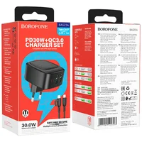 СЗУ Borofone BAS23A Lucky PD30W (1C2A) + Type-C to Lightning Black