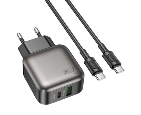 СЗУ Borofone BAS54A Absolute PD20W+QC3.0 (1USB-A/1C) + Type-C to Type-C Black