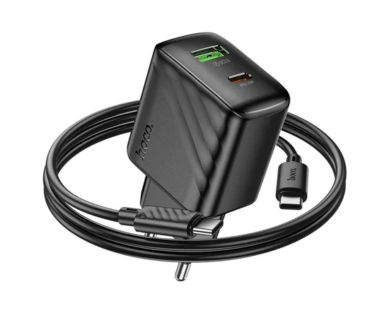 СЗУ Hoco CS25A Rico PD20W+QC3.0 (1USB-A/1C) + кабель Type-C to Type-C Black