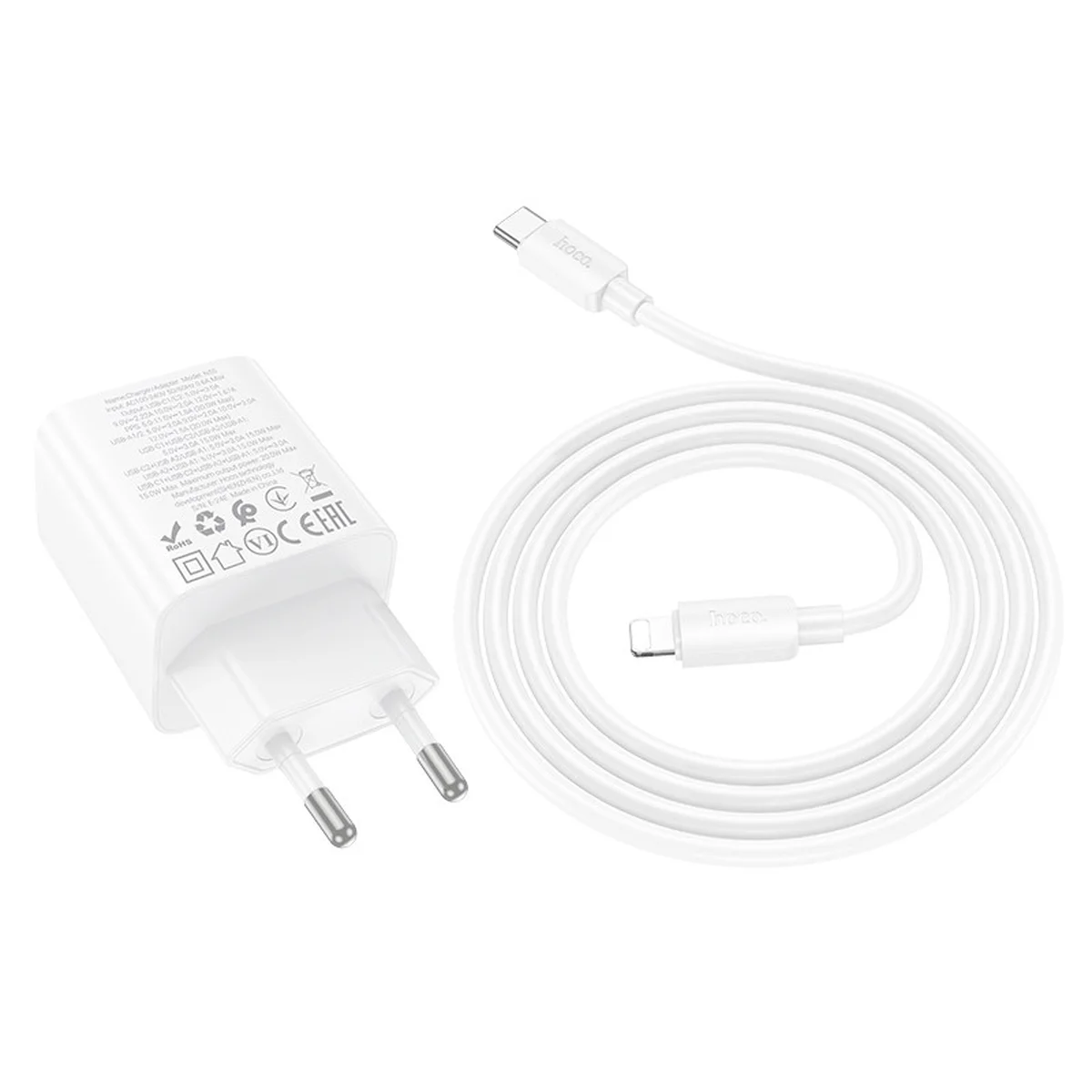 СЗУ Hoco N55 Fundador PD20W four-port (2USB-A/2C) + Type-C to Lightning White
