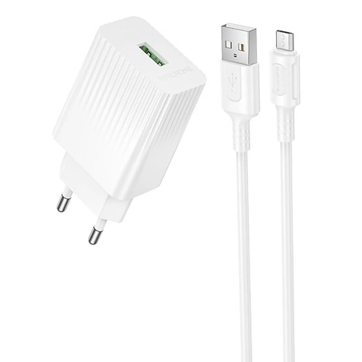 СЗУ Borofone BAS72A Source QC3.0 (1USB-A) + кабель USB to MicroUSB White