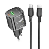 СЗУ Borofone BN17 Sunlight PD20W+QC3.0 (1USB-A/1C) + кабель Type-C to Type-C Transparent black