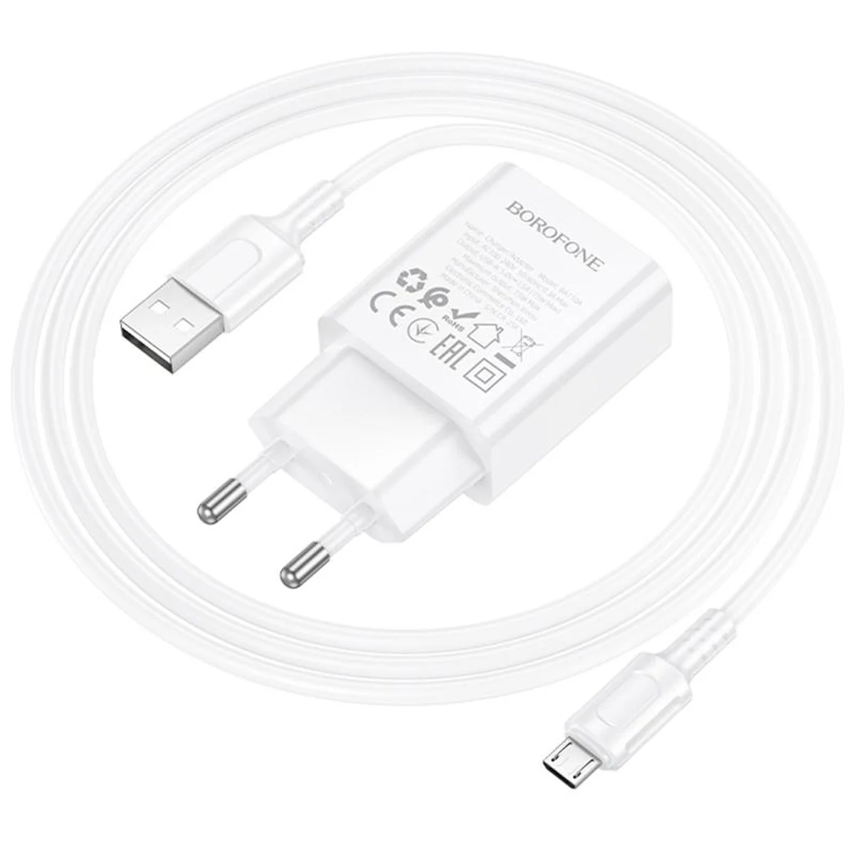 СЗУ Borofone BA110A Lemi 7.5W (1USB-A) + кабель USB to MicroUSB White