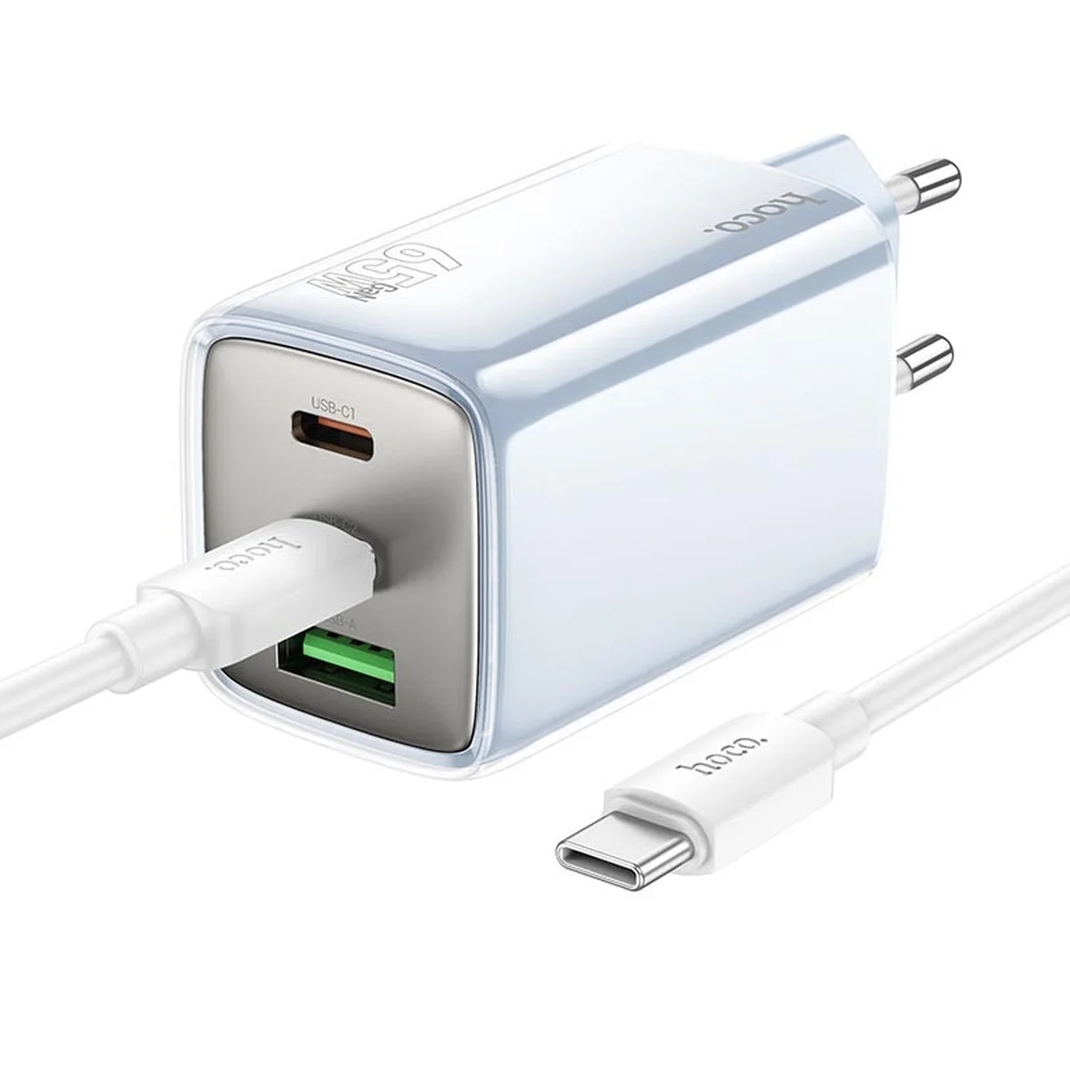 СЗУ Hoco N49 Glorious PD65W (1USB-A/2C) + кабель Type-C to Type-C Blue