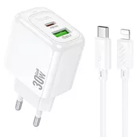 СЗУ Hoco CS55A Surplus PD30W+QC3.0 (1USB-A/1C) + кабель Type-C to Lightning White