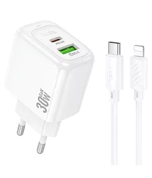 СЗУ Hoco CS55A Surplus PD30W+QC3.0 (1USB-A/1C) + кабель Type-C to Lightning White