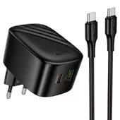 СЗУ Hoco CS101A Folding PD20W+QC3.0 (1USB-A/1C) + кабель Type-C to Type-C Black