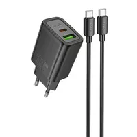 СЗУ Hoco N63 Gentle PD30W+QC3.0 (1USB-A/1C) + кабель Type-C to Type-C Black