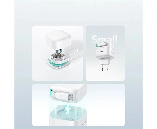 СЗУ Usams US-CC202 GaN With Type-C Magnetic Retractable Cable Module XMF Ser. 35W (2USB-C) White