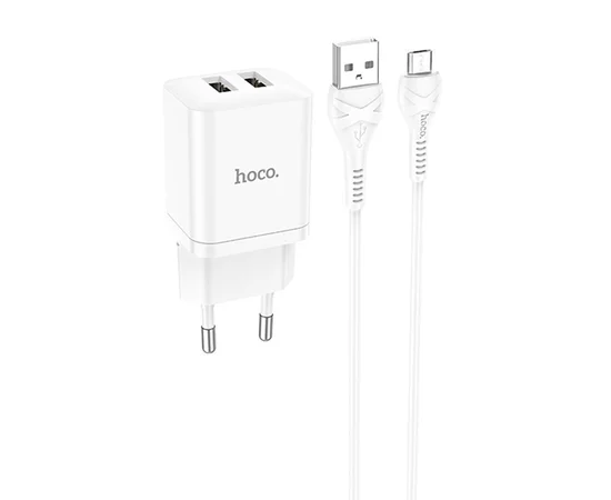 СЗУ Hoco N25 Maker (2USB-A) + USB to MicroUSB White