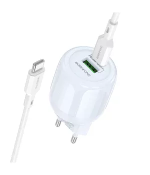 СЗУ Borofone BA93A Lustrous PD20W+QC3.0 (1USB-A/1C) + кабель Type-C to Type-C Blue