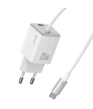 СЗУ Usams US-CC261 GaN JC Ser. 20W (2USB-C) + кабель Type-C to Type-C White
