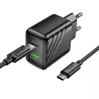 СЗУ Hoco CS25A Rico PD20W+QC3.0 (1USB-A/1C) + кабель Type-C to Type-C Black