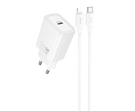СЗУ Hoco N60 Gentle PD20W (1USB-C) + кабель Type-C to Lightning White