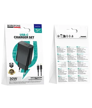 СЗУ Borofone BAS75A Source PD30W (1USB-C) + кабель Type-C to Lightning Black