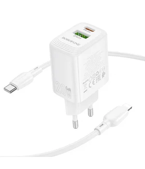 СЗУ Borofone BN27 Fuente PD20W+QC3.0 (1USB-A/1C) + кабель Type-C to Lightning White