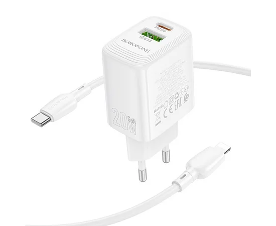 СЗУ Borofone BN27 Fuente PD20W+QC3.0 (1USB-A/1C) + кабель Type-C to Lightning White