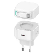 СЗУ Usams US-CC202 GaN With Type-C Magnetic Retractable Cable Module XMF Ser. 35W (2USB-C) White
