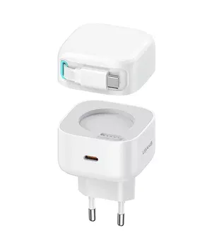 СЗУ Usams US-CC202 GaN With Type-C Magnetic Retractable Cable Module XMF Ser. 35W (2USB-C) White