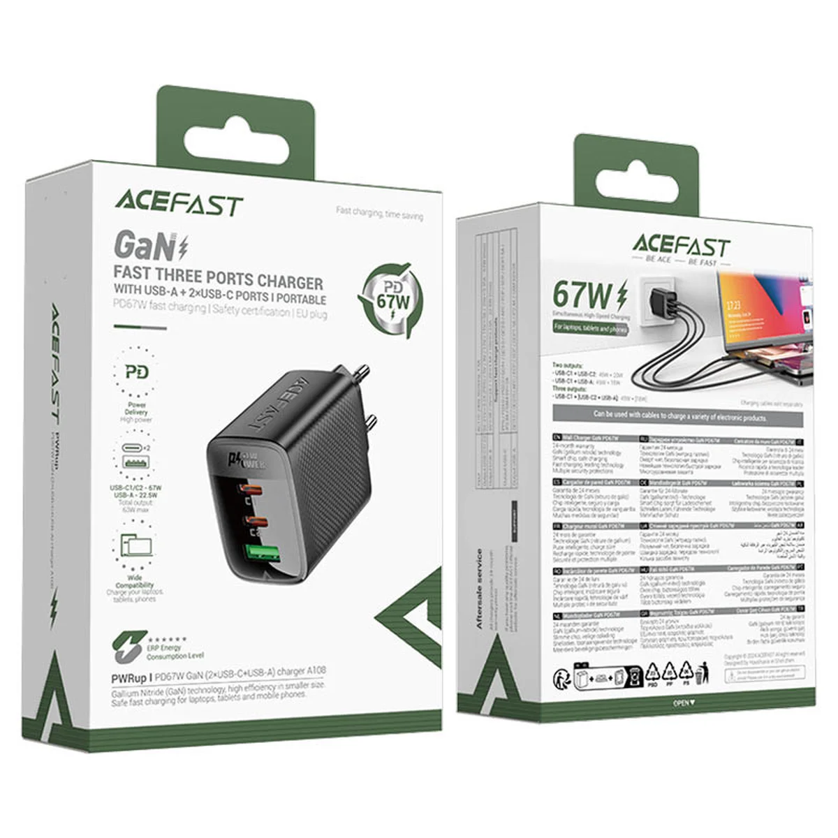 СЗУ Acefast A108 GaN PD67W (1USB-A/2C) Black