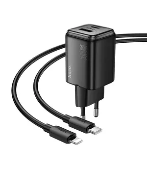 СЗУ Hoco N53 Monsoon PD30W+QC3.0 (1USB-A/1C) + кабель Type-C to Lightning Black