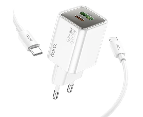 СЗУ Hoco N46 Glorious PD20W+QC3.0 (1USB-A/1C) + Type-C to Type-C White