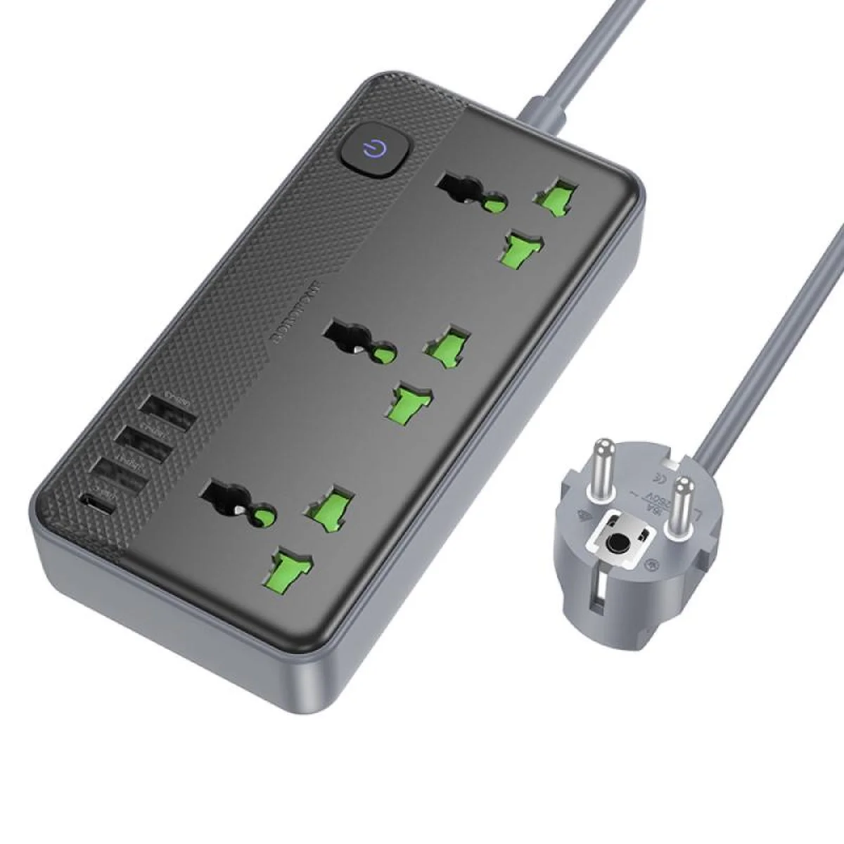 Удлинитель Borofone BAC2A (3USB-A/1C/3xSocket) (1.5m) Black