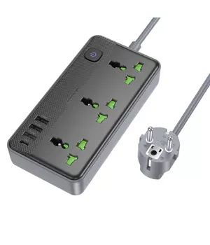 Удлинитель Borofone BAC2A (3USB-A/1C/3xSocket) (1.5m) Black