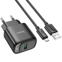 СЗУ Hoco C140A Smart QC3.0 18W (1USB-A) + кабель USB to MicroUSB Black